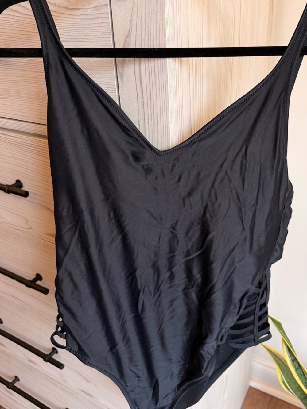 Black One-Piece Swimsuit with Side Strappy Detail